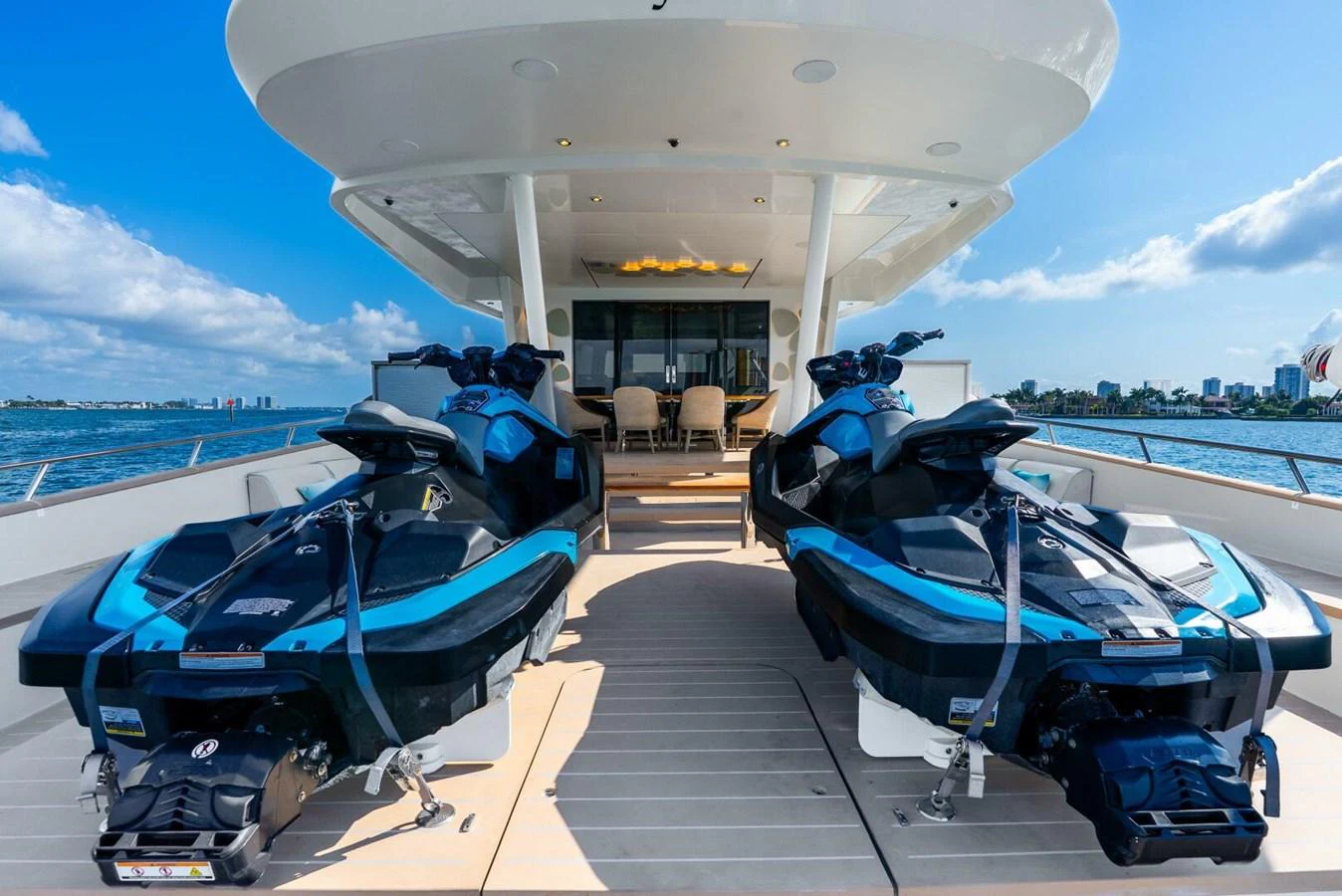 The aft deck features two jet skis ready for adventure on the water. aboard LADY SADIE Yacht for Sale