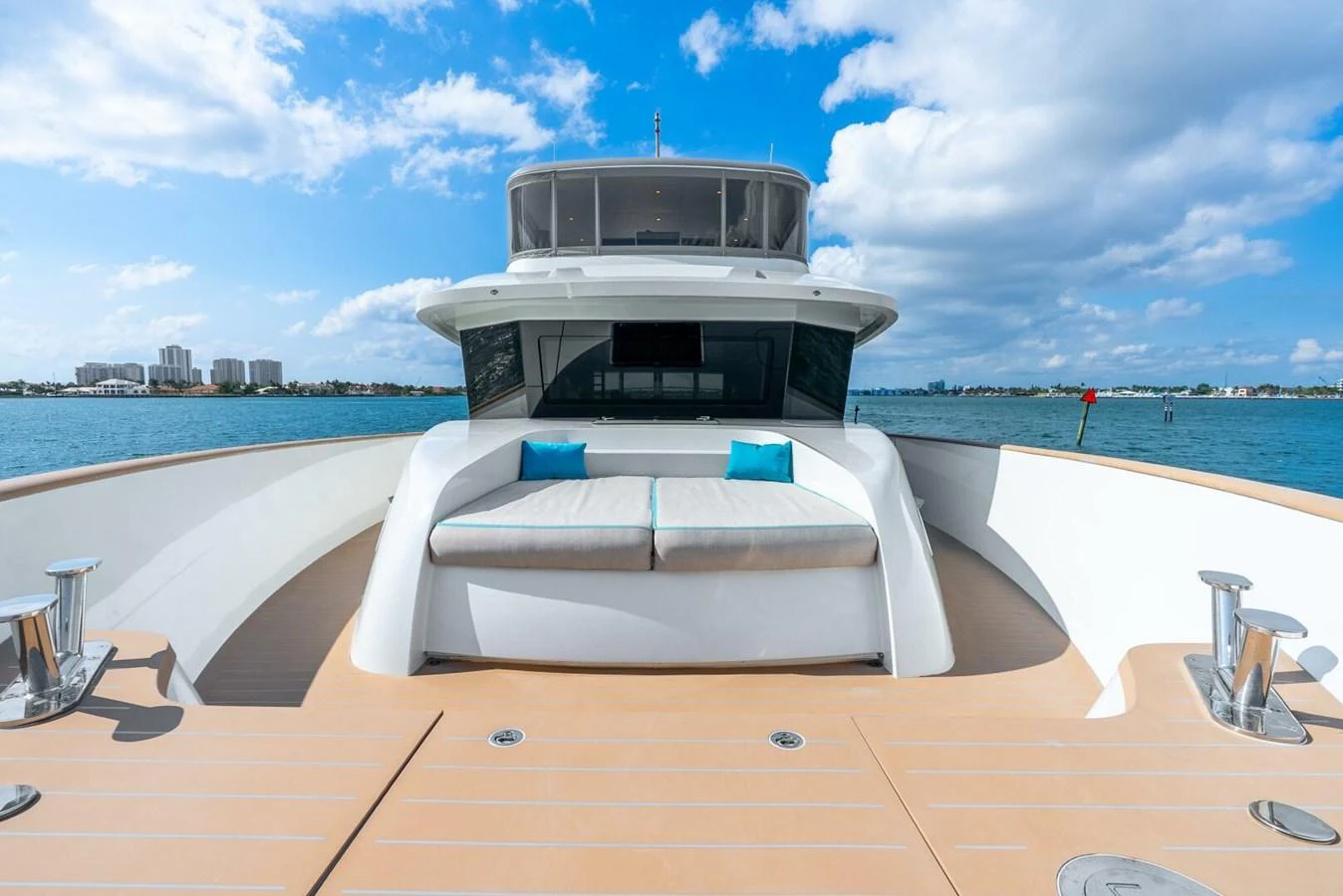 The foredeck features a spacious sunbathing area with comfortable seating and stunning ocean views. aboard LADY SADIE Yacht for Sale