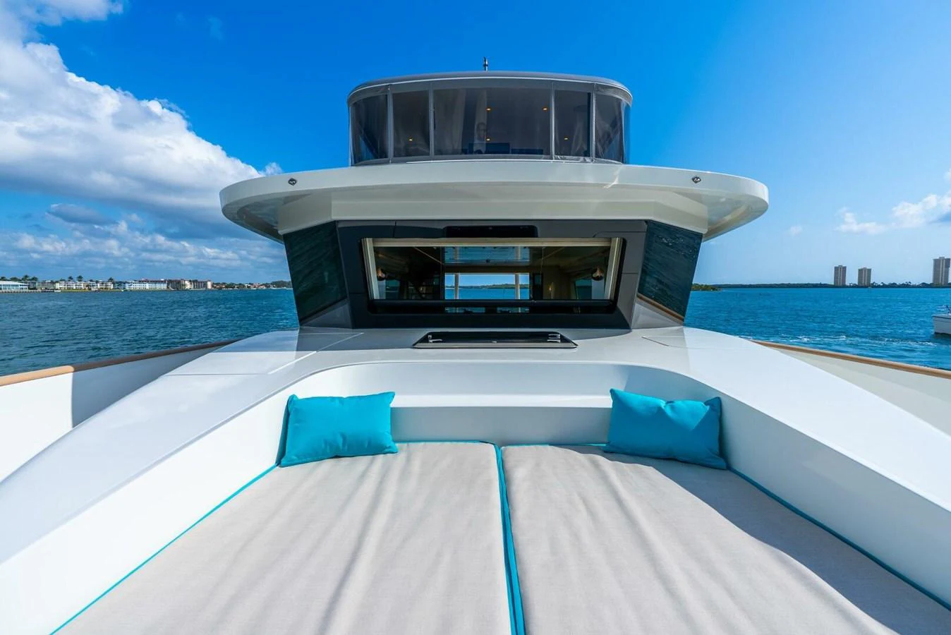 The foredeck features a spacious sunbathing area with comfortable cushions and stunning views. aboard LADY SADIE Yacht for Sale