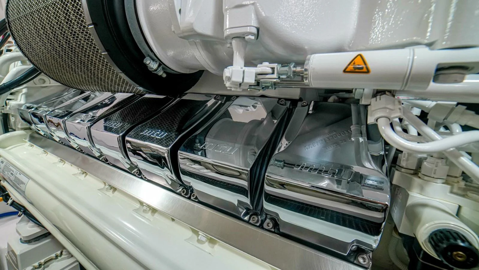 A close-up view of the yacht's powerful and meticulously maintained engine. aboard FREE SPOOL Yacht for Sale