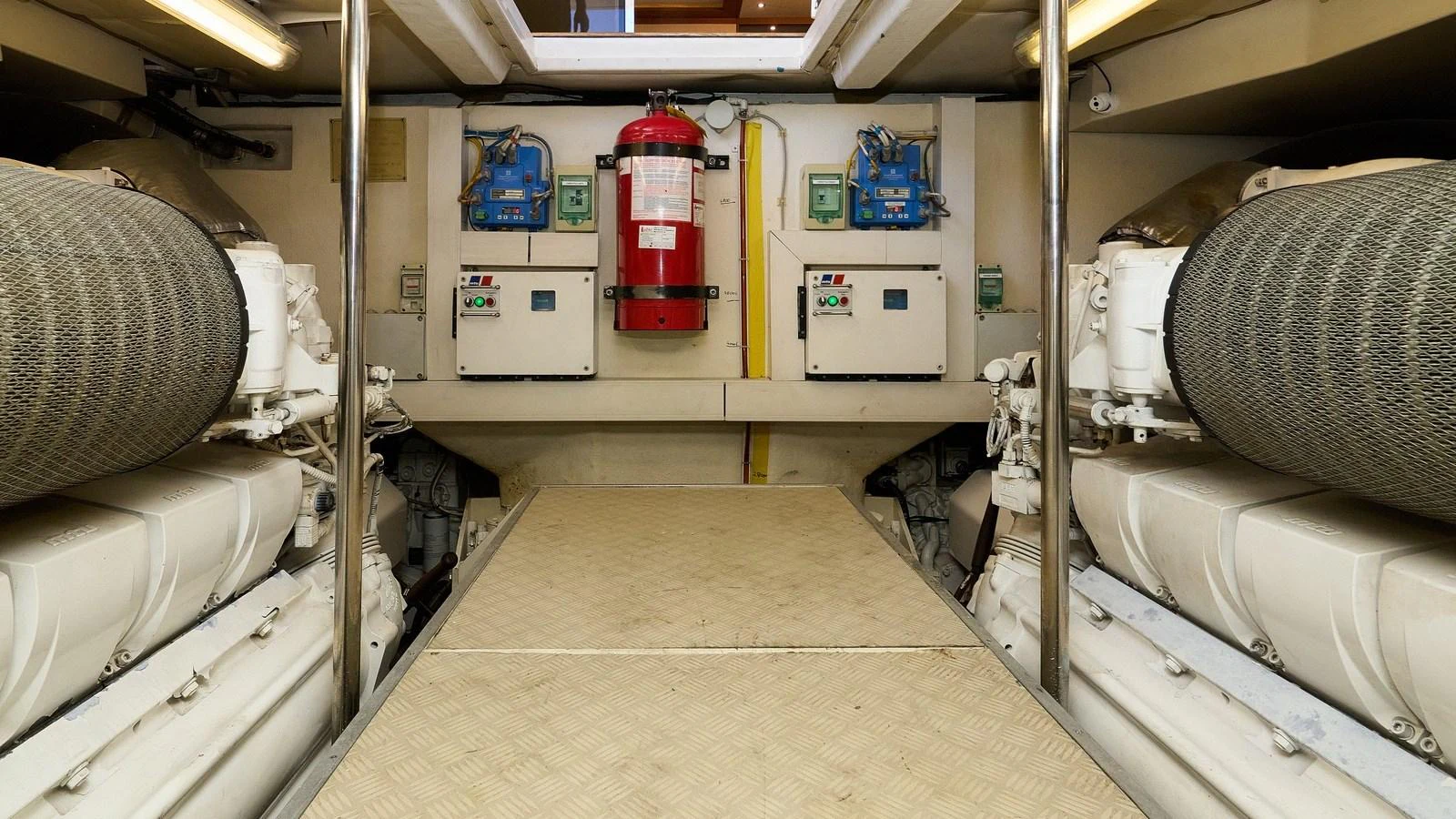The engine room is equipped with advanced machinery and safety equipment. aboard GANS Yacht for Sale