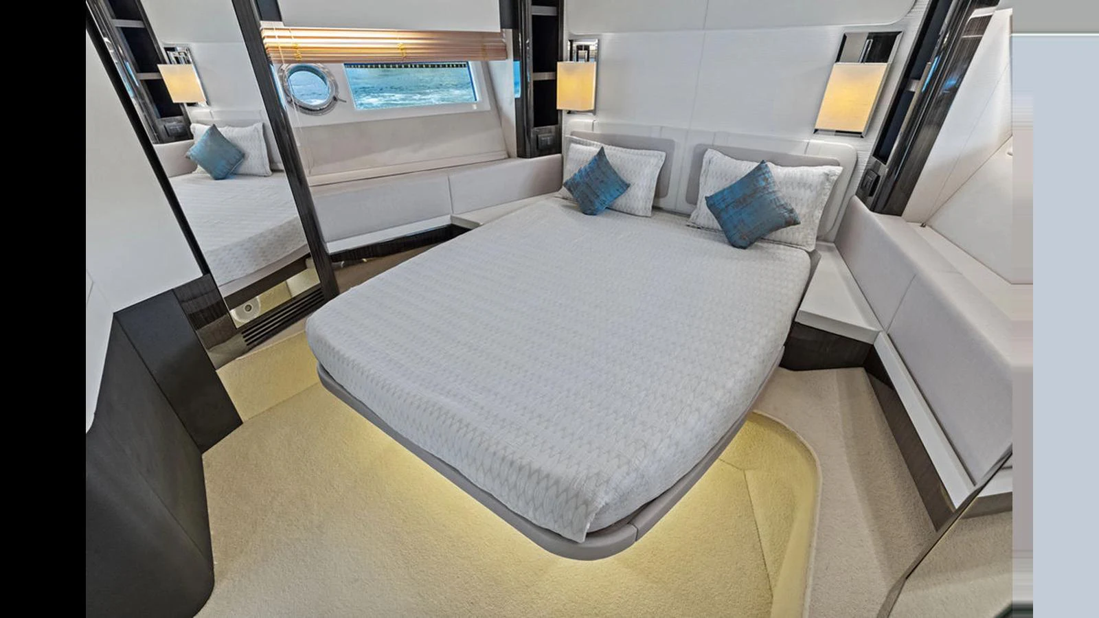 A luxurious stateroom featuring a comfortable bed and elegant decor. aboard VILLAGGIO Yacht for Sale