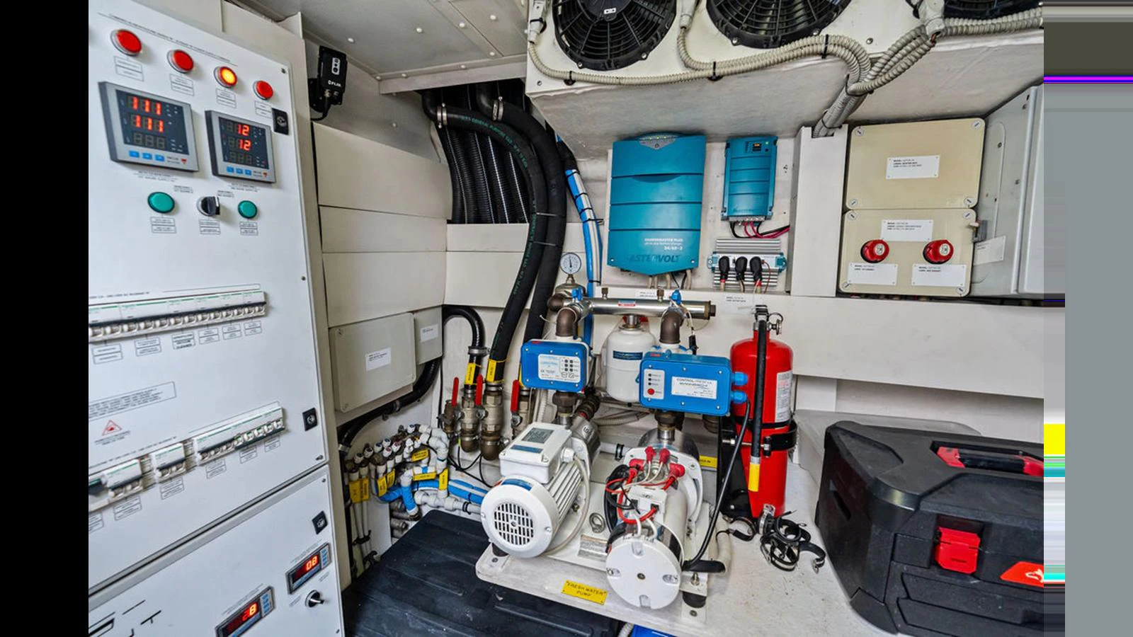 The yacht's engine room is equipped with advanced machinery and control systems. aboard VILLAGGIO Yacht for Sale