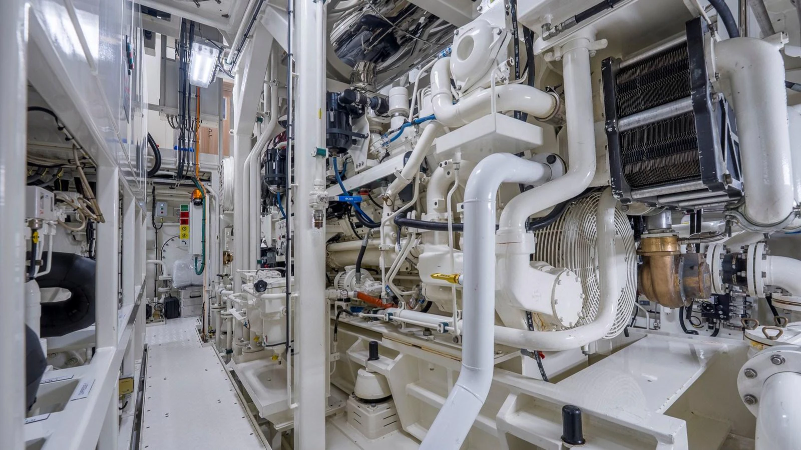 The image showcases the yacht's well-maintained engine room with advanced machinery and systems. aboard NENINKA Yacht for Sale