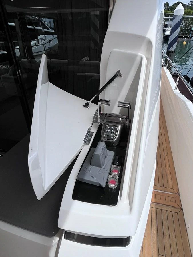 A close-up view of a yacht's control panel with a protective cover. aboard PRINCESS CHLOE Yacht for Sale