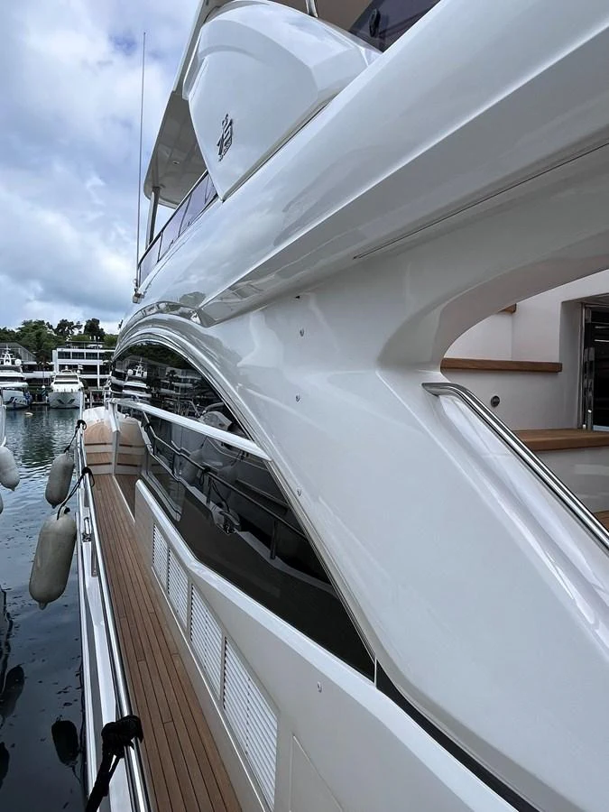 The sleek exterior of the yacht showcases its modern design and luxurious finish. aboard PRINCESS CHLOE Yacht for Sale