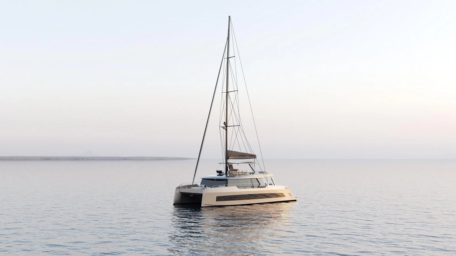 A sleek and modern yacht glides gracefully on calm waters at sunset. aboard MOON 70 SAIL Yacht for Sale