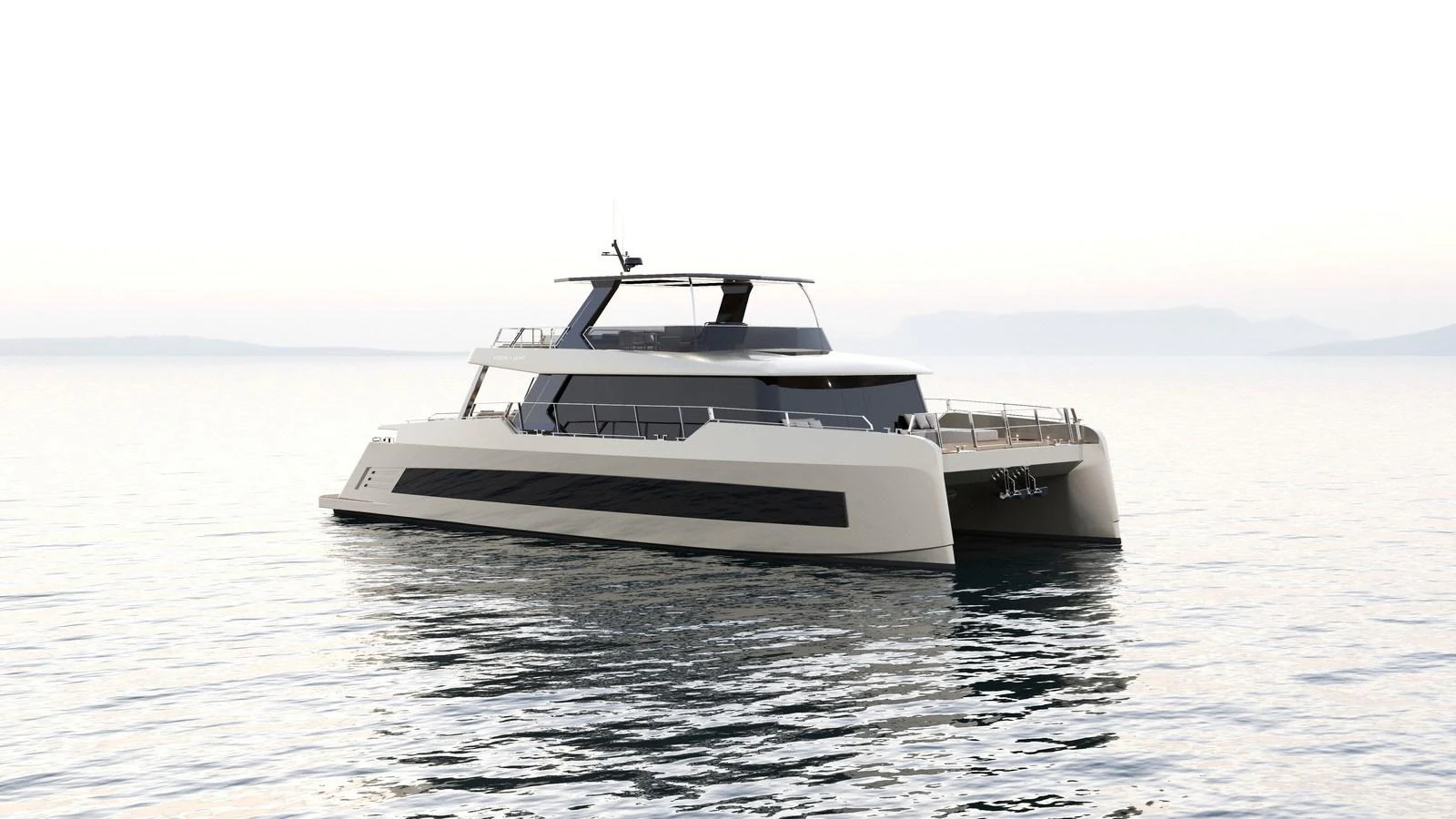 A sleek, modern yacht glides peacefully on calm waters at sunset. aboard NEW MOON 70 POWER Yacht for Sale