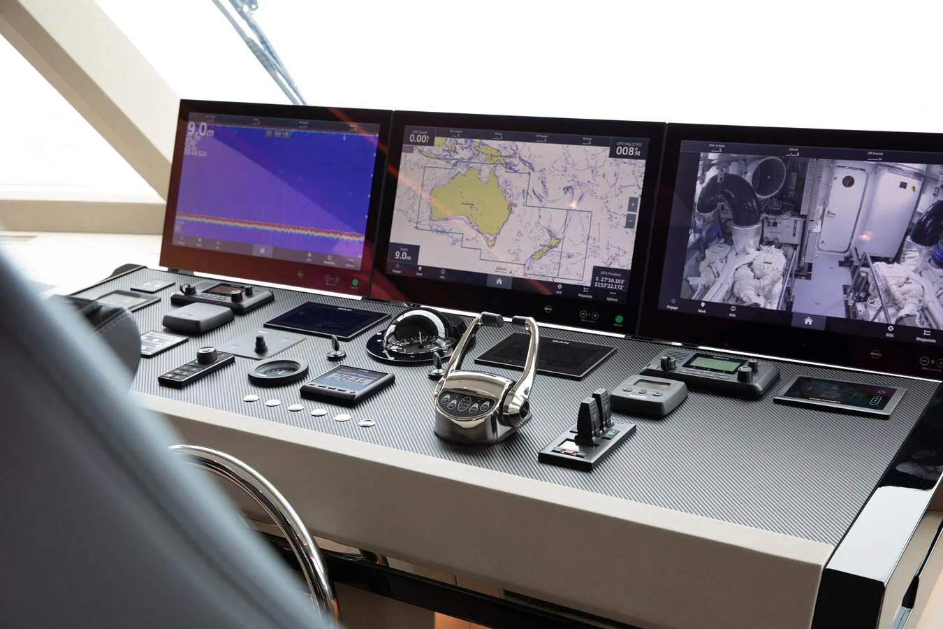 The helm features advanced navigation and control systems for precise yacht operation. aboard G Yacht for Sale