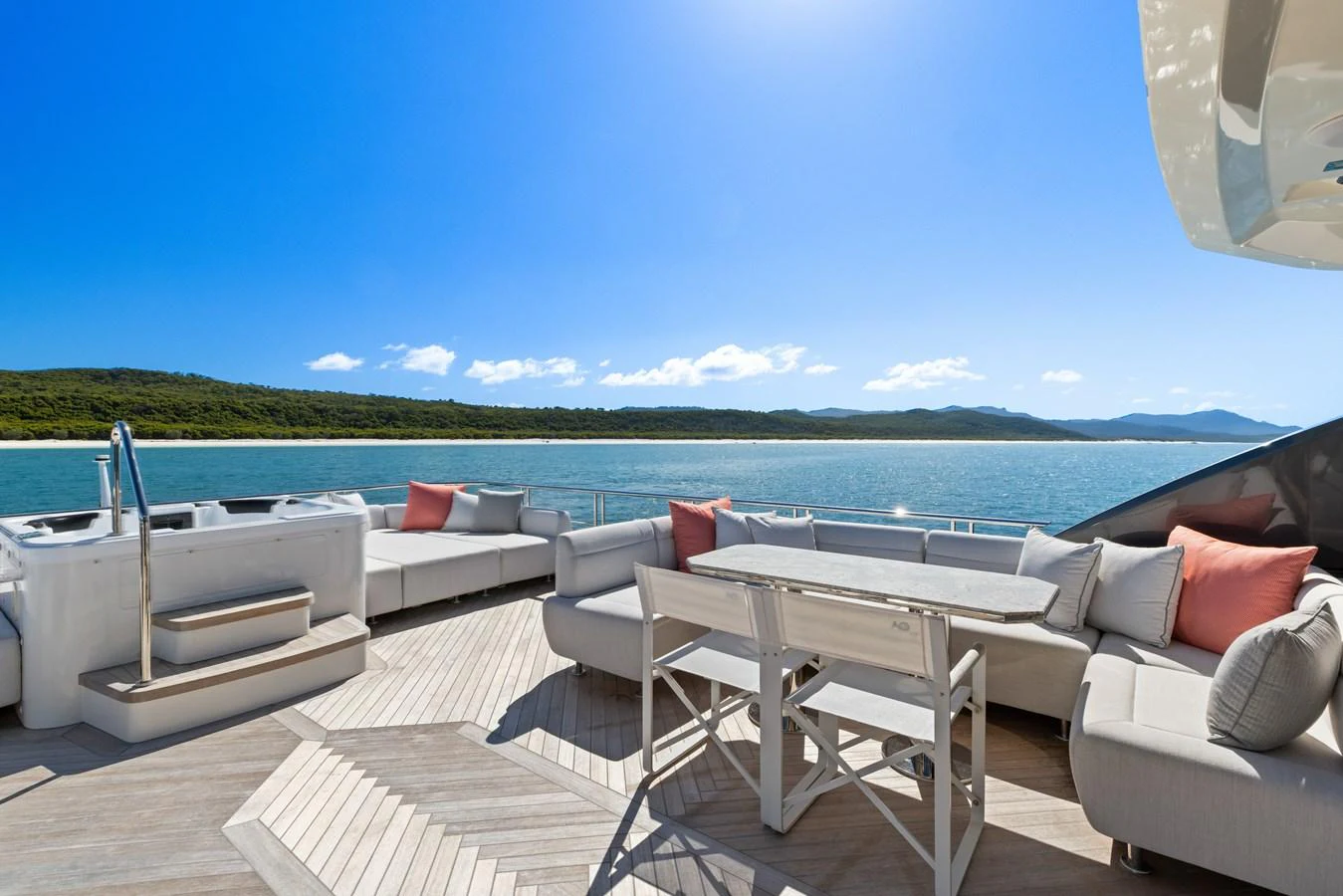 The sundeck offers a spacious and comfortable area for relaxation with stunning views of the water. aboard G Yacht for Sale