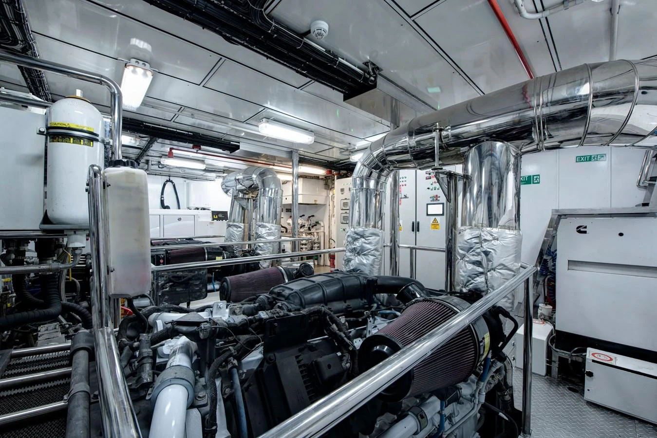 The engine room showcases the yacht's powerful and meticulously maintained machinery. aboard K Yacht for Sale