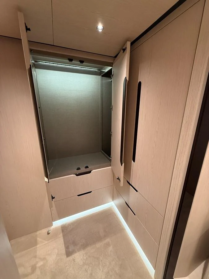 A sleek and modern storage area with ample space and elegant finishes. aboard 2022 AZIMUT GRANDE 25M Yacht for Sale
