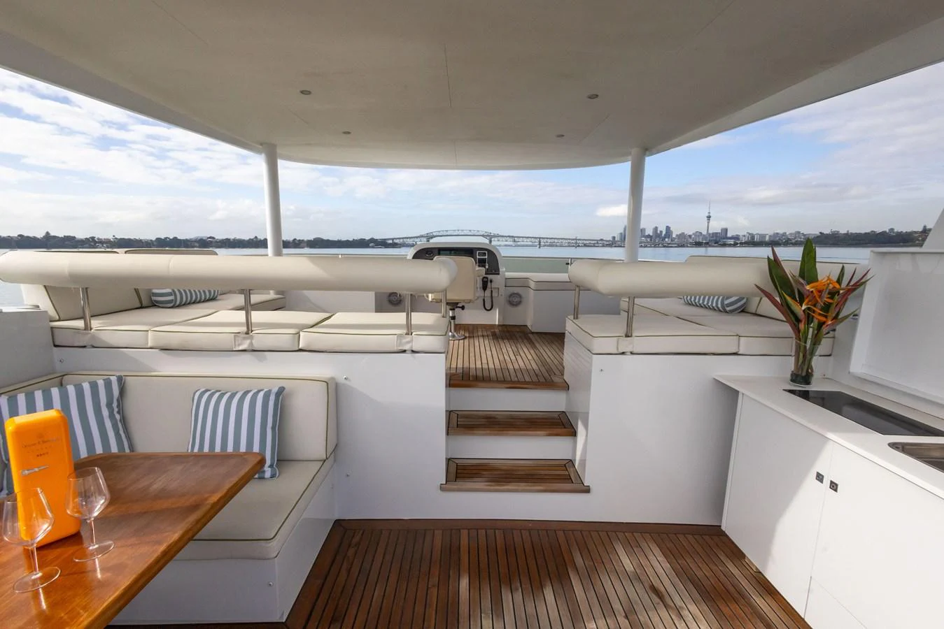 The aft deck offers a spacious and inviting area with comfortable seating and a view of the surrounding waters. aboard DUTCHESS Yacht for Sale