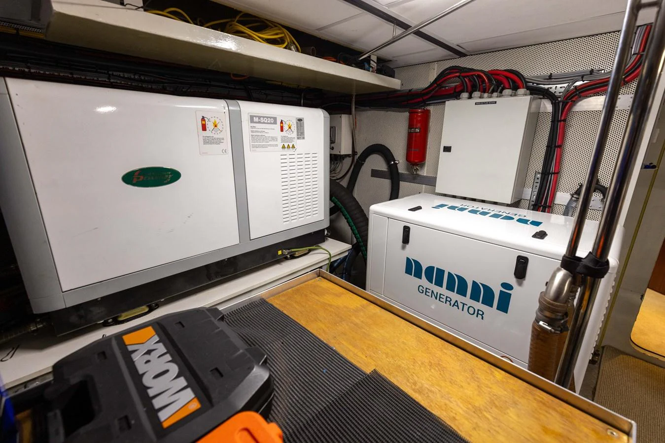 The engine room is equipped with advanced generators and machinery for optimal performance. aboard DUTCHESS Yacht for Sale