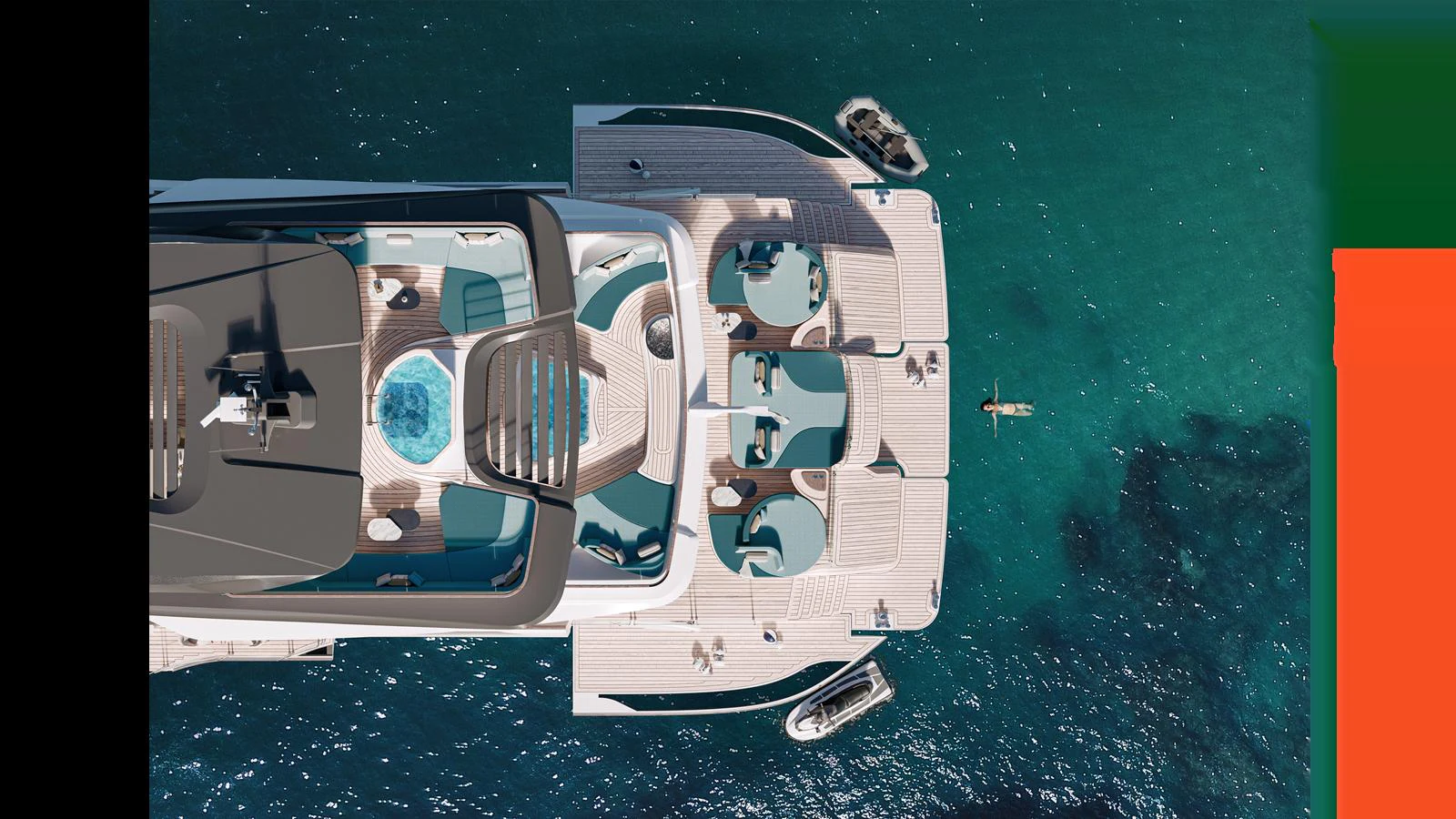 The yacht's sundeck offers luxurious lounging areas and a jacuzzi, perfect for relaxation. aboard GEMINI Yacht for Sale