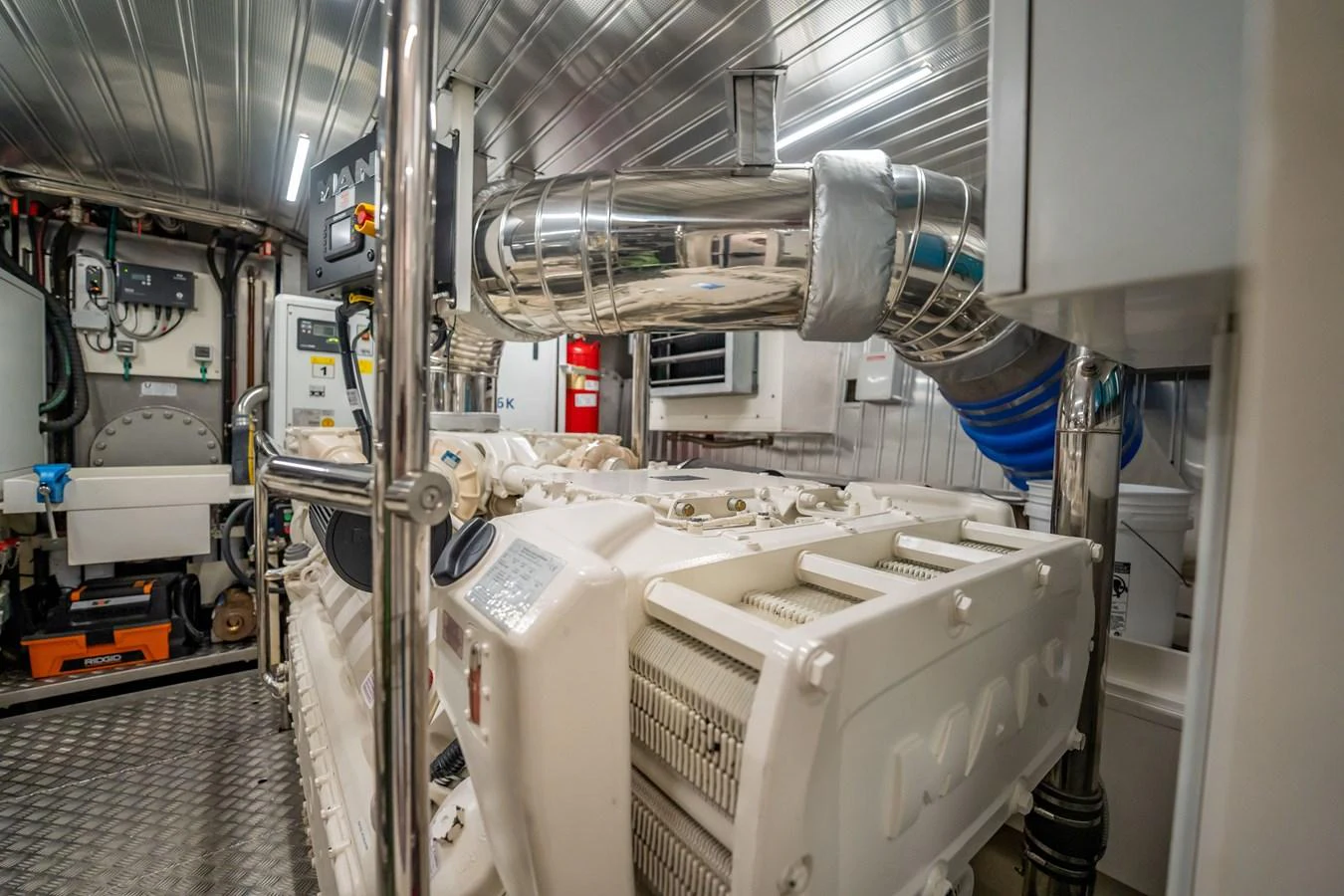 The engine room showcases the yacht's powerful and meticulously maintained machinery. aboard HOTEL COLLECTION Yacht for Sale