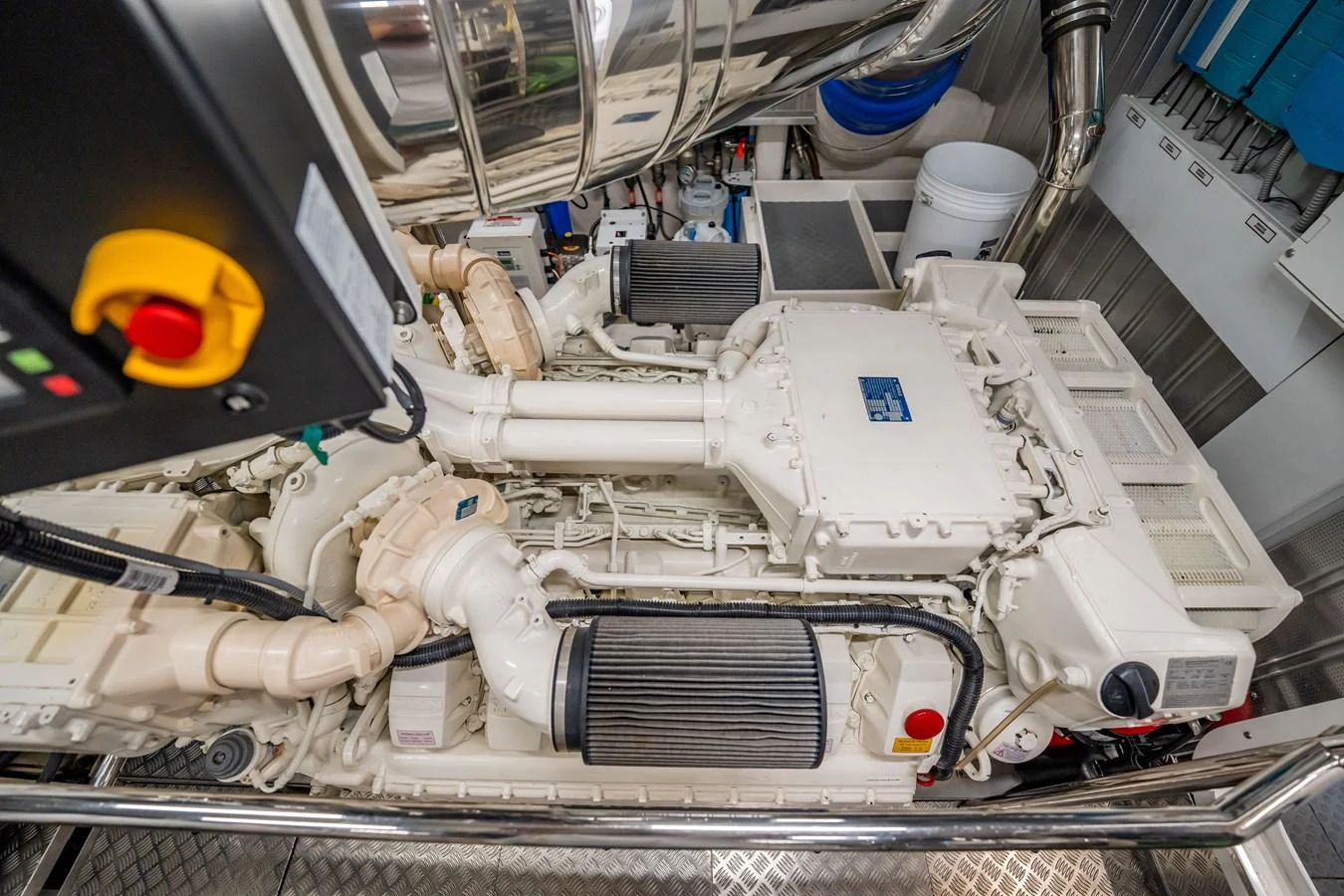 The image showcases the meticulously maintained engine room of the yacht. aboard HOTEL COLLECTION Yacht for Sale