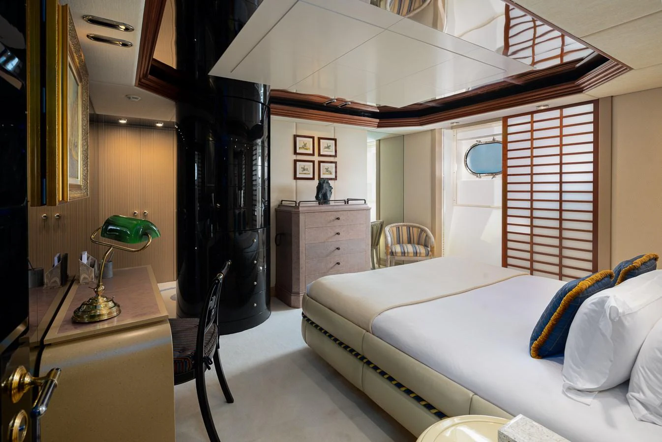The stateroom offers a luxurious and comfortable sleeping area with elegant decor and modern amenities. aboard MY LADY Yacht for Sale