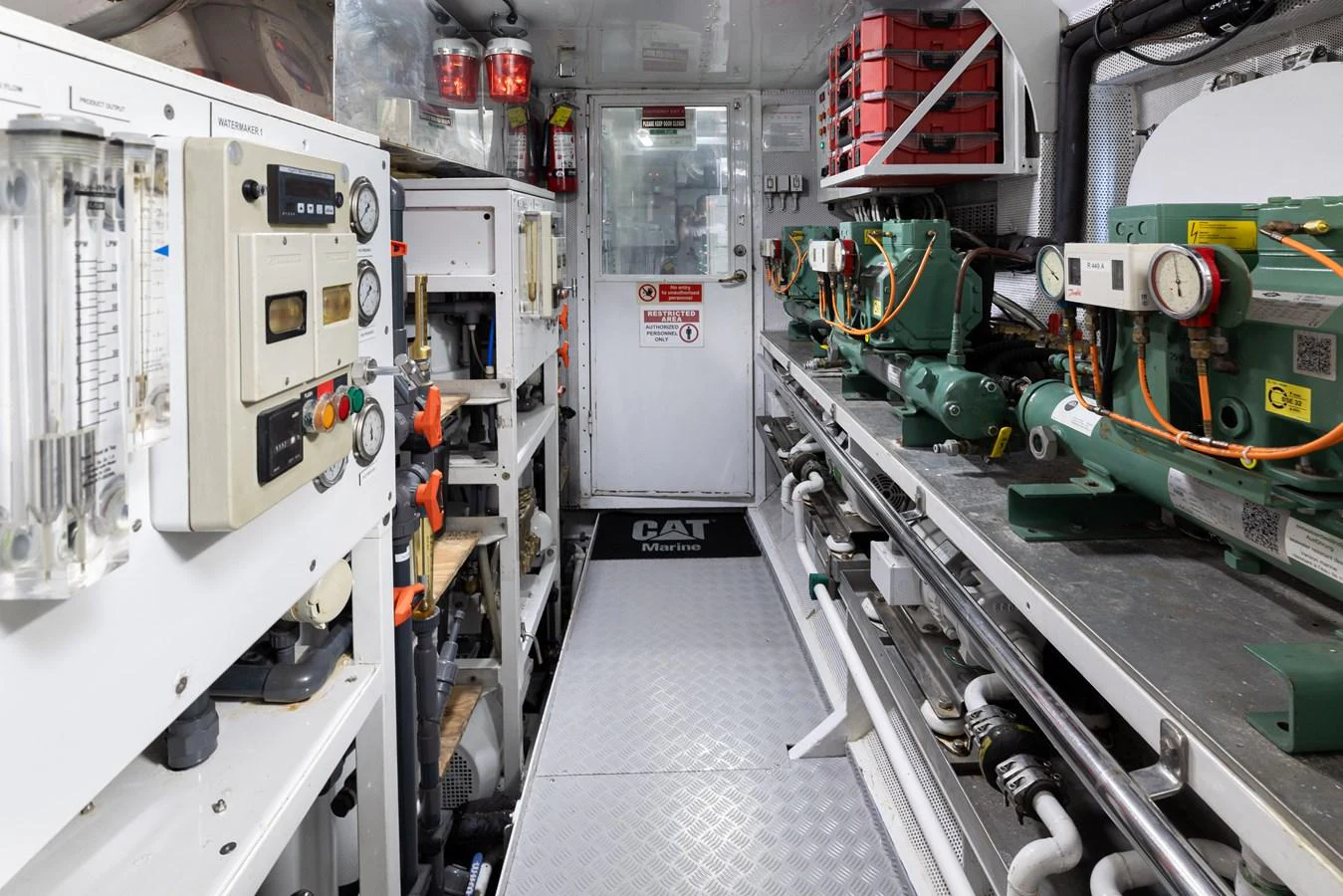 The engine room is equipped with advanced machinery and control systems, ensuring optimal performance and reliability. aboard MY LADY Yacht for Sale