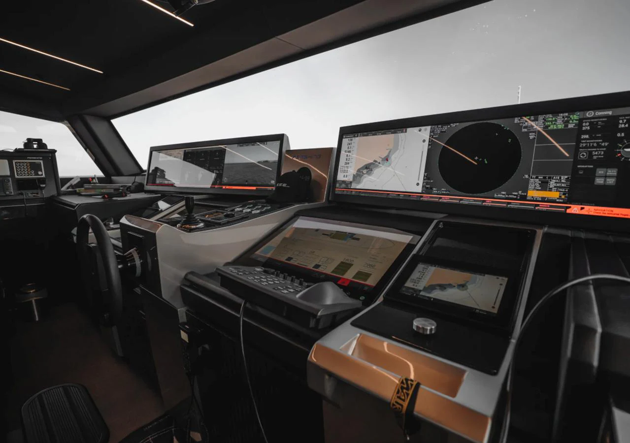 The helm station features advanced navigation and control systems for optimal yacht operation. aboard BYEEE... Yacht for Sale
