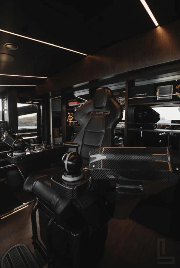 The helm features a sleek, modern design with advanced navigation controls and luxurious seating. aboard BYEEE... Yacht for Sale