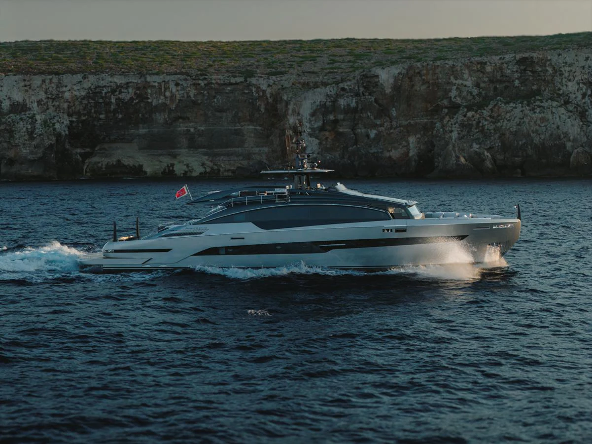 A sleek and modern yacht cruises along the coastline, showcasing its elegant design and powerful performance. aboard BYEEE... Yacht for Sale