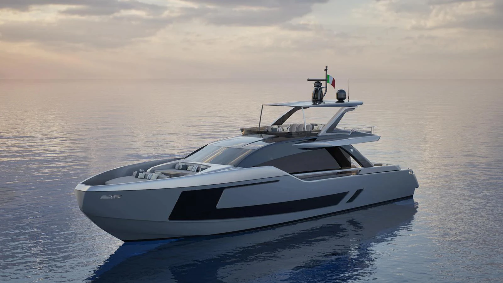 A sleek and modern yacht glides gracefully on calm waters under a serene sky. aboard 80' FILIPPETTI F80 Yacht for Sale