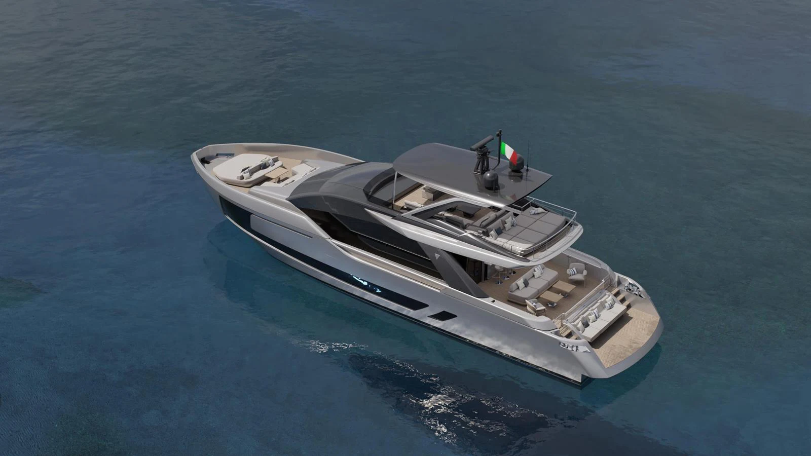 A sleek and modern yacht glides gracefully on calm waters, showcasing its elegant design and spacious decks. aboard 80' FILIPPETTI F80 Yacht for Sale