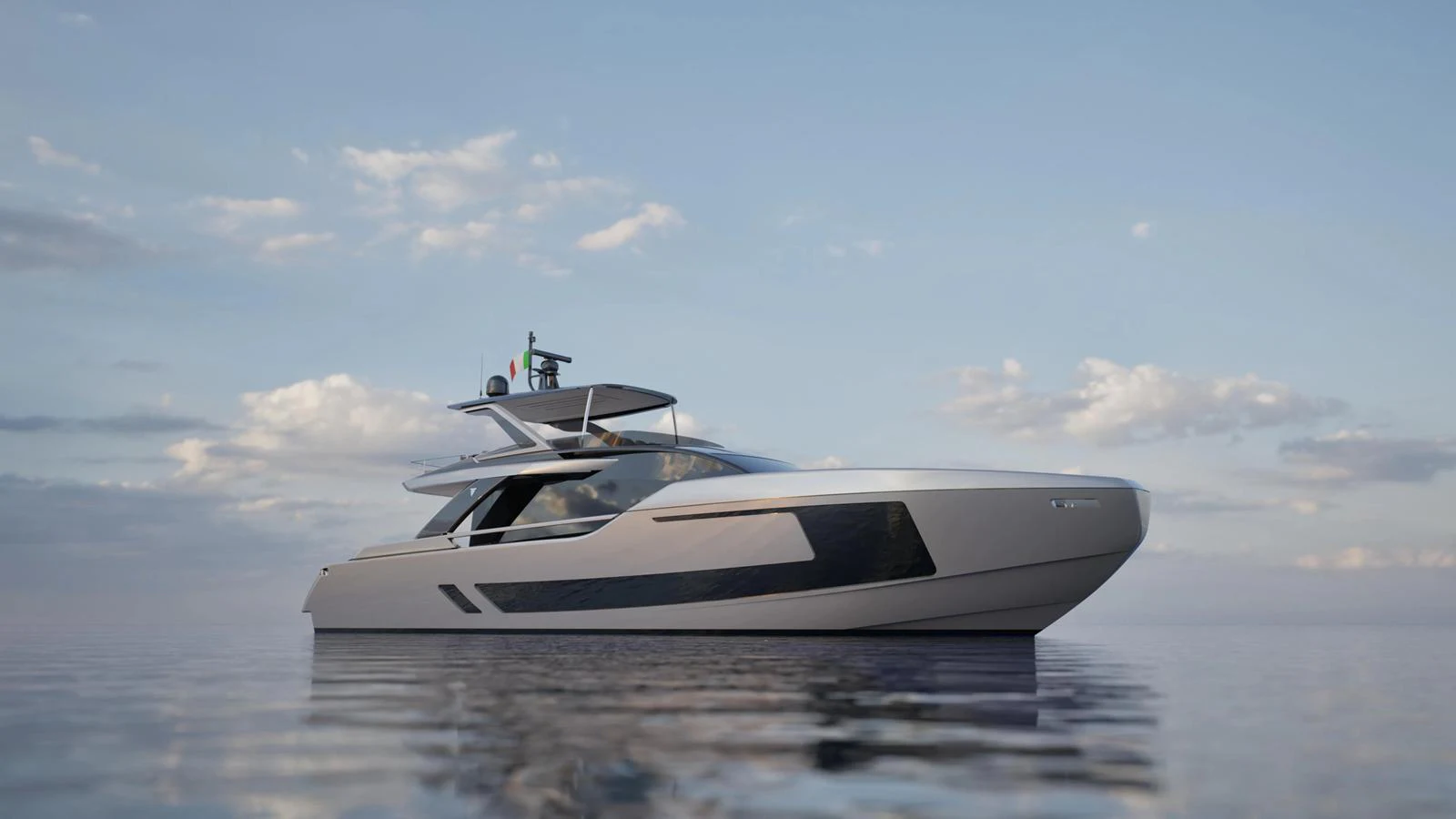 A sleek and modern yacht glides gracefully on calm waters under a serene sky. aboard 80' FILIPPETTI F80 Yacht for Sale