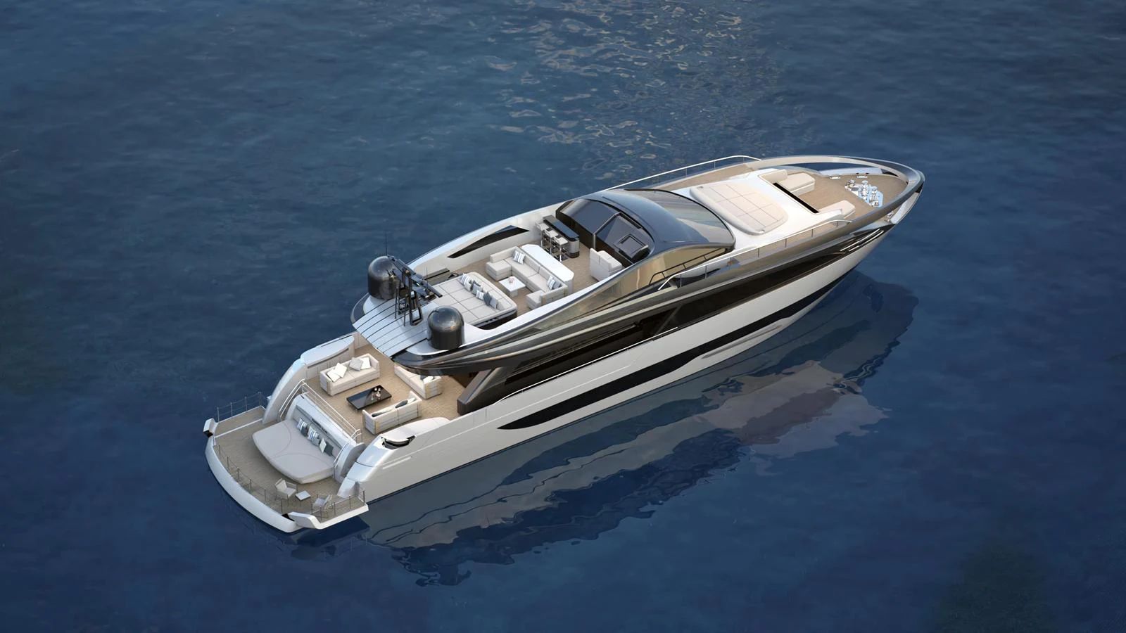 A sleek and modern yacht glides gracefully on calm waters, showcasing its luxurious design and spacious deck. aboard 100' FILIPPETTI S100 Yacht for Sale