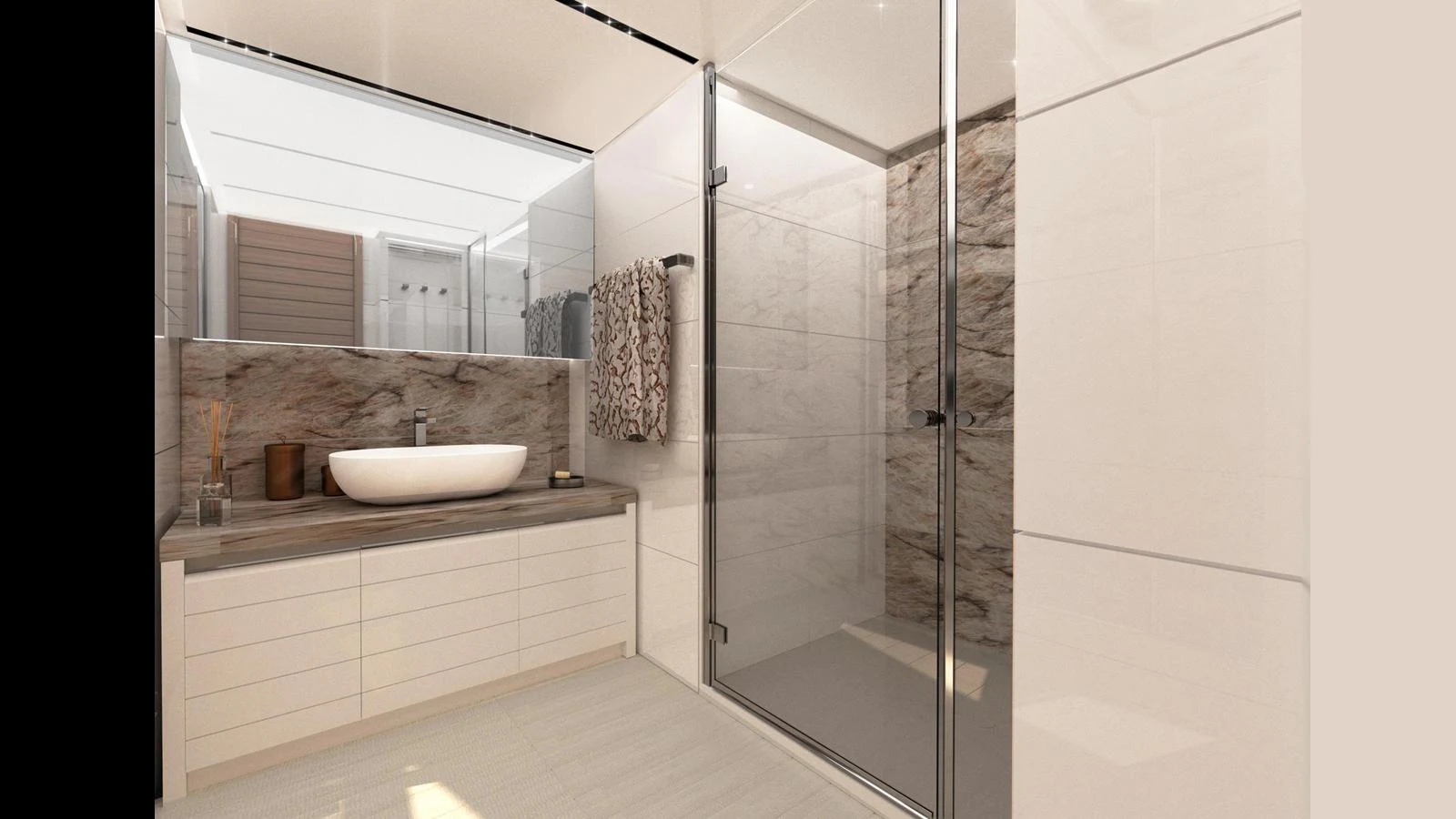 The yacht's bathroom features a modern design with a spacious shower and elegant fixtures. aboard 100' FILIPPETTI S100 Yacht for Sale
