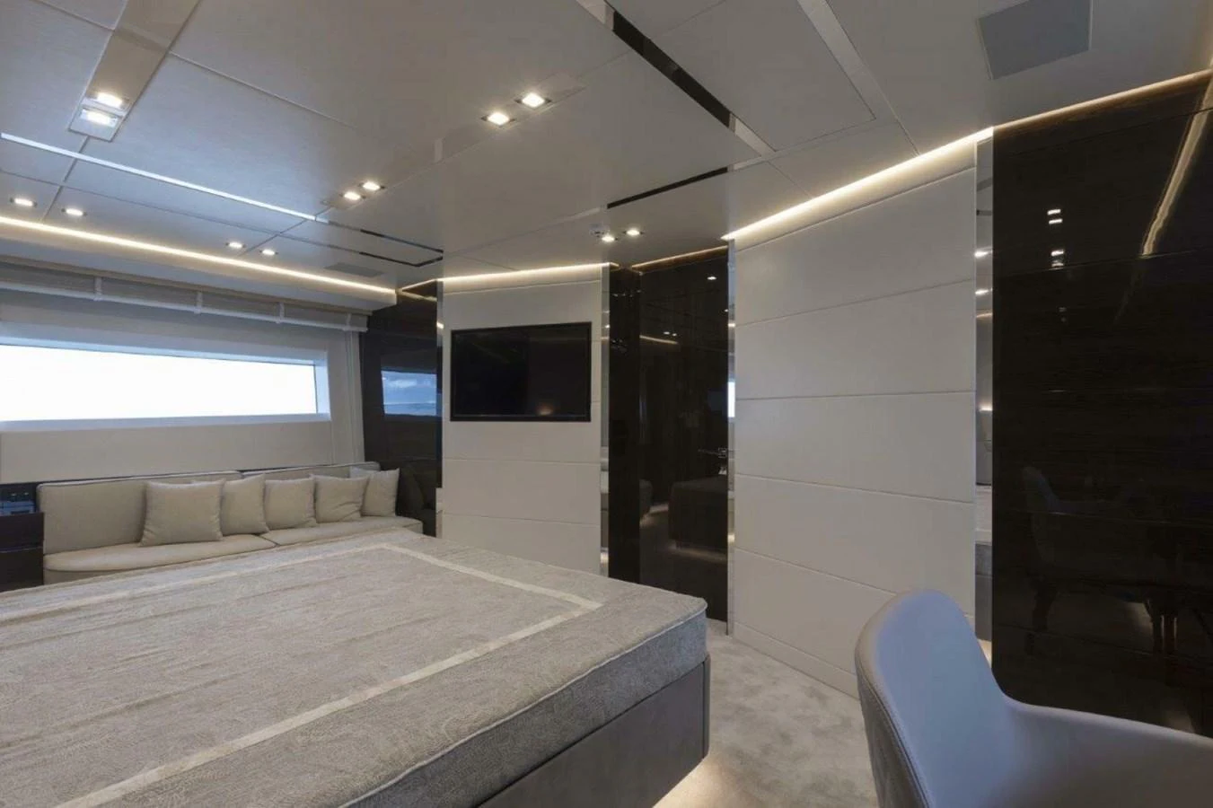 The master stateroom offers a luxurious and spacious retreat with modern design elements. aboard AB 100/05 Yacht for Sale