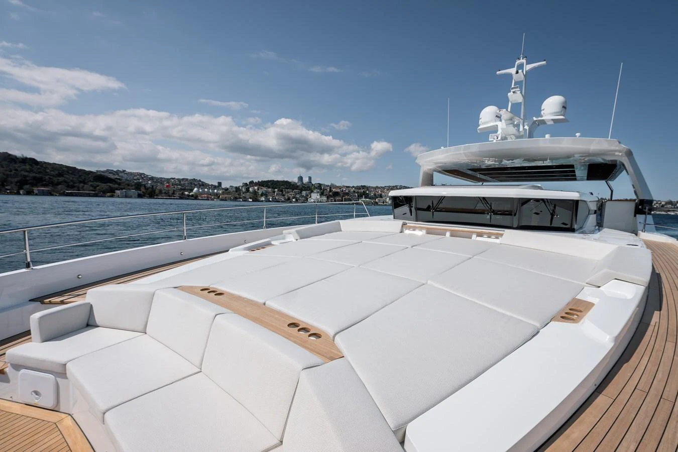 The sundeck offers expansive lounging areas with plush seating and panoramic views. aboard NUMARINE 30XP#3 Yacht for Sale