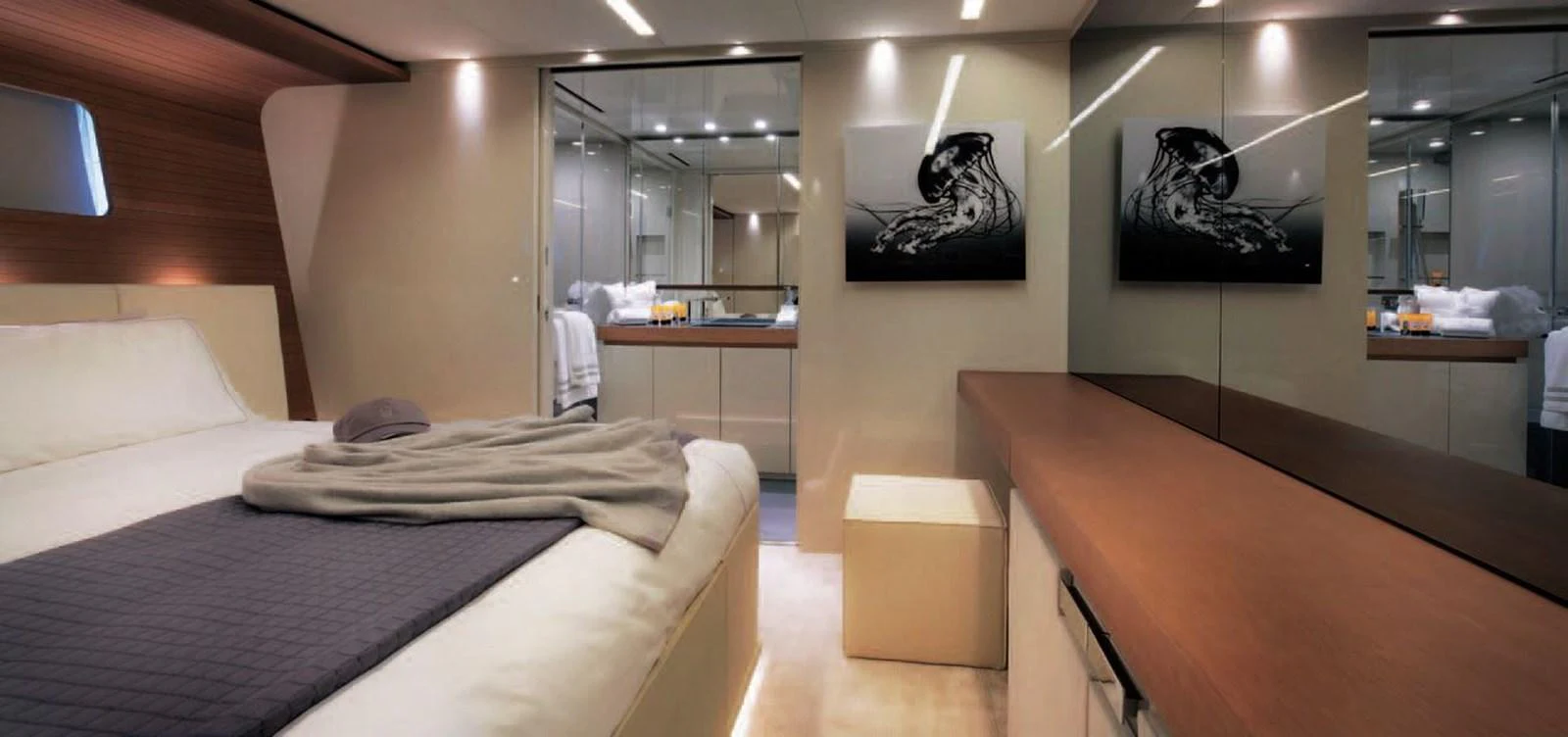 The master stateroom exudes luxury with its modern design and spacious layout. aboard O Yacht for Sale