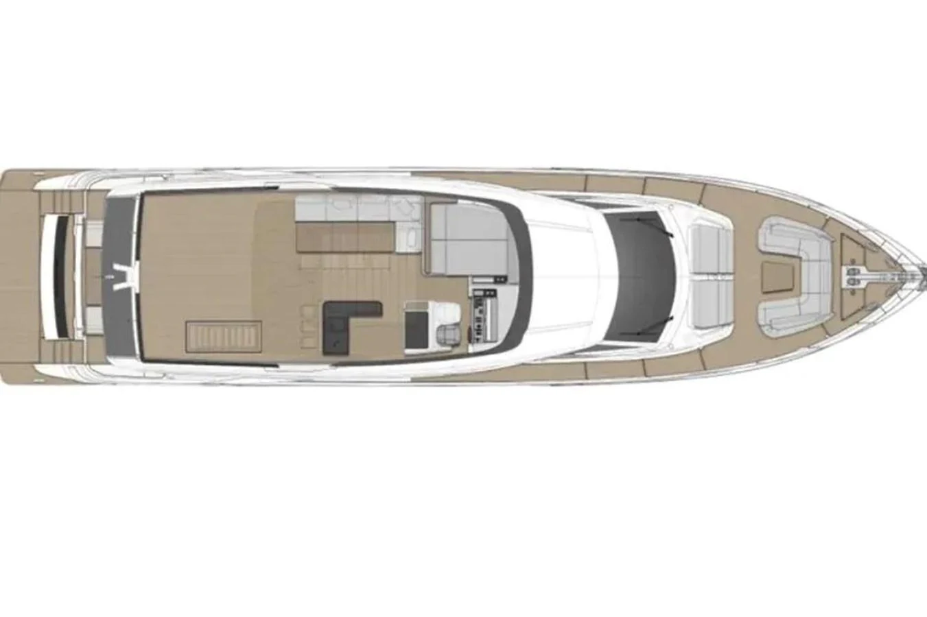 This image showcases the detailed deck plan of the yacht, highlighting its layout and design. aboard SAVIENNE Yacht for Sale