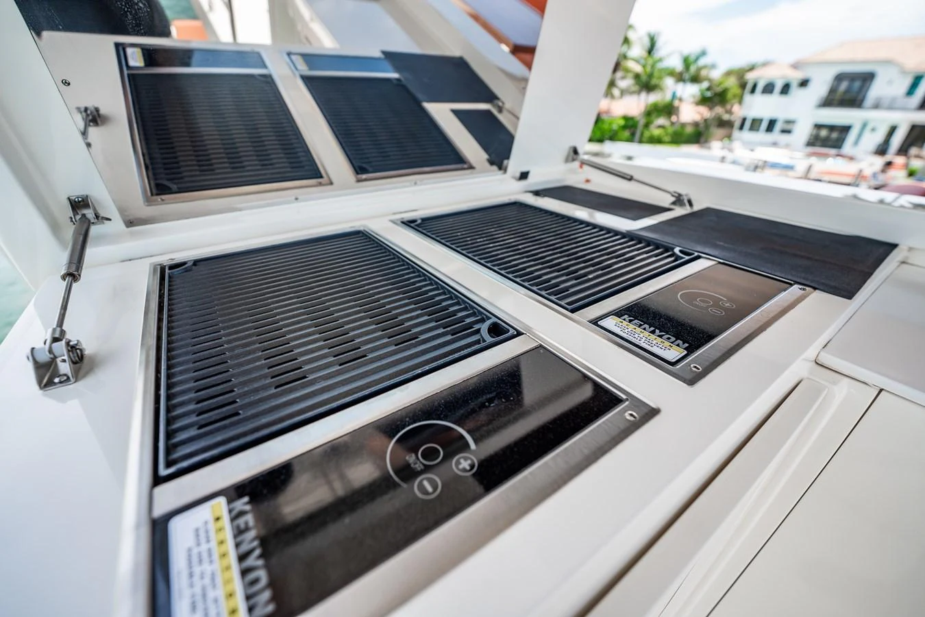 The yacht features a modern outdoor galley with high-end grilling equipment. aboard ELENA Yacht for Sale