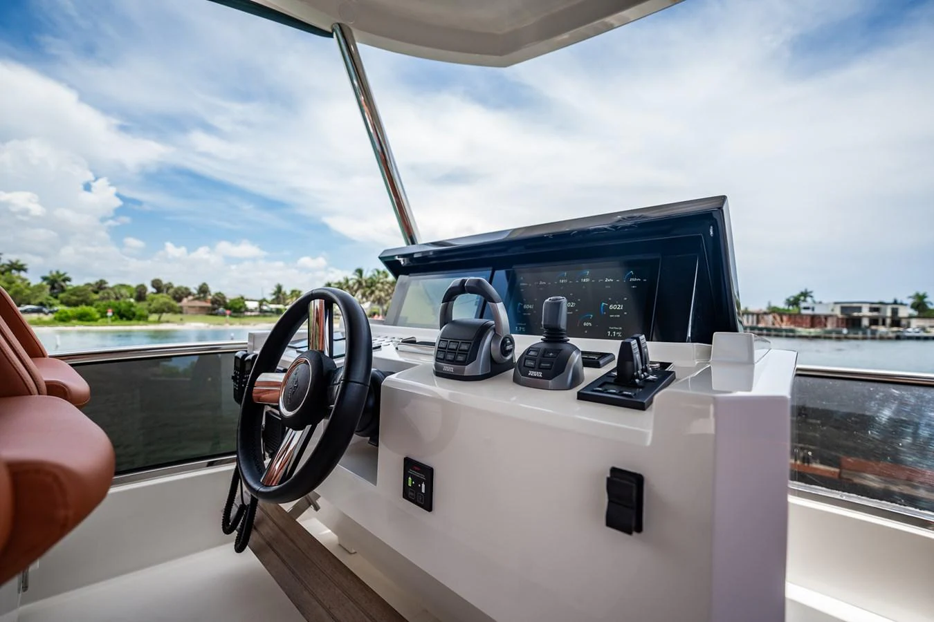 The helm station features state-of-the-art navigation equipment and luxurious seating, offering a commanding view of the surroundings. aboard ELENA Yacht for Sale