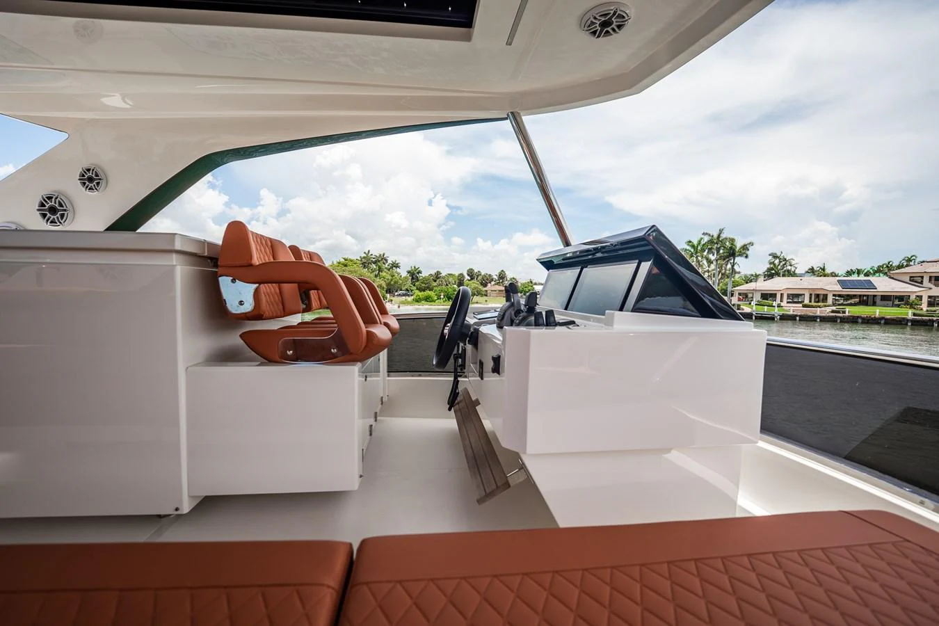 The helm area features luxurious seating and advanced navigation equipment, offering a perfect blend of comfort and functionality. aboard ELENA Yacht for Sale