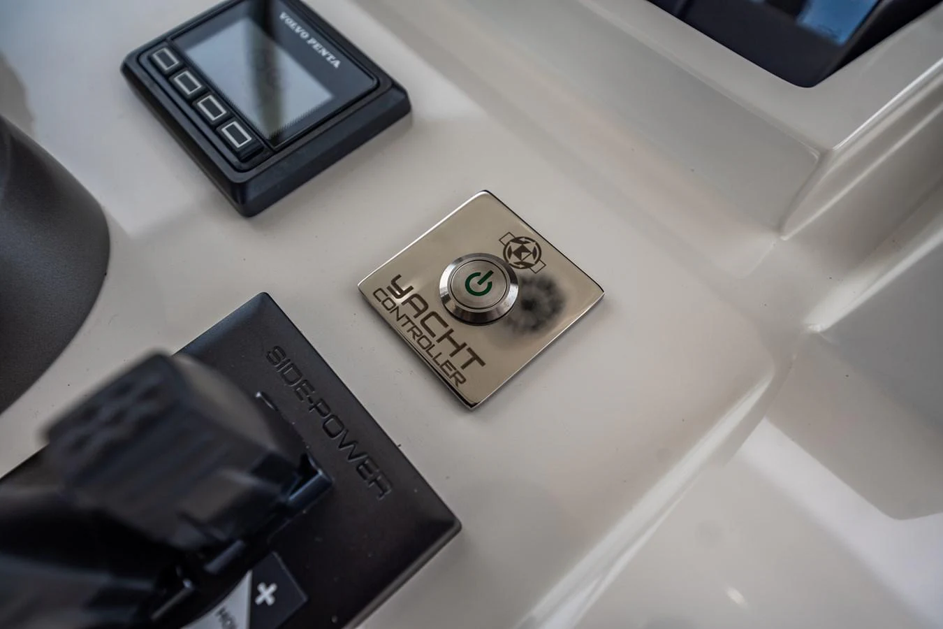 A close-up of the yacht's control panel showcasing advanced navigation and control systems. aboard ELENA Yacht for Sale
