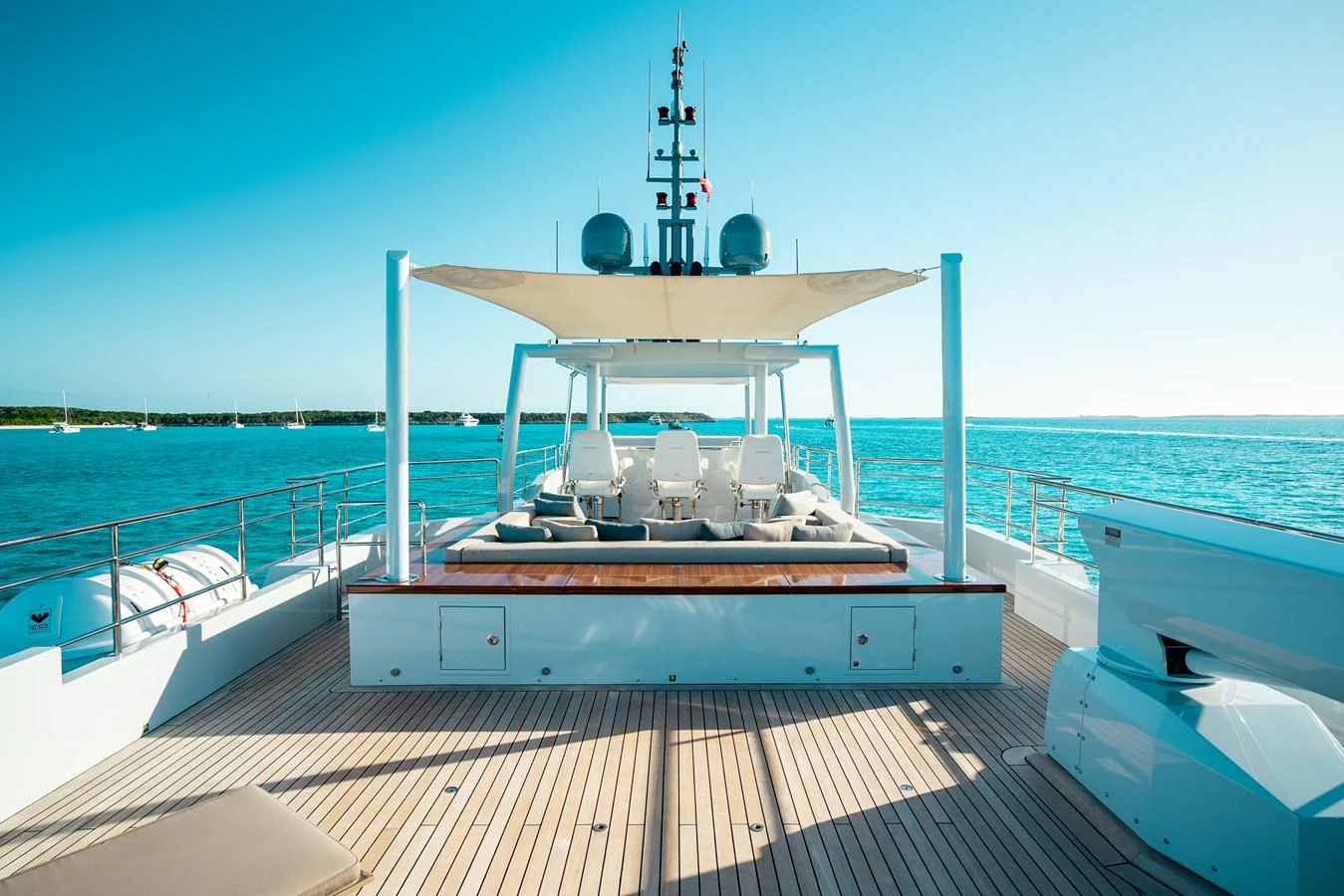 The yacht features a spacious sundeck with ample seating and a shaded area, perfect for relaxation and enjoying the sea views. aboard ONLY NOW Yacht for Sale