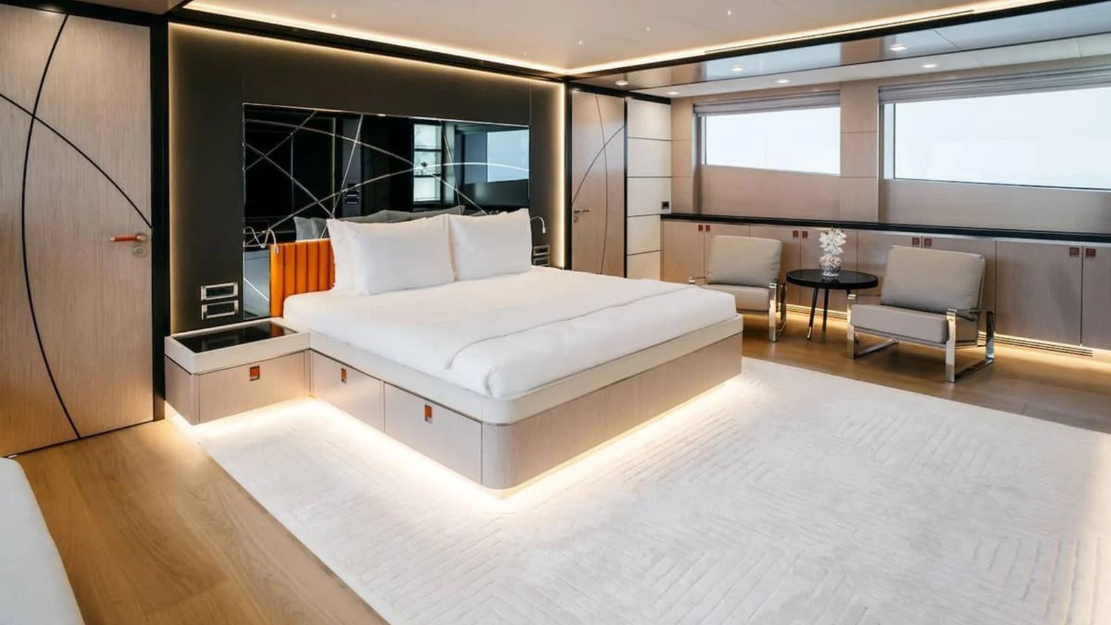 The master stateroom exudes luxury with its spacious layout and modern design. aboard HEEUS Yacht for Sale