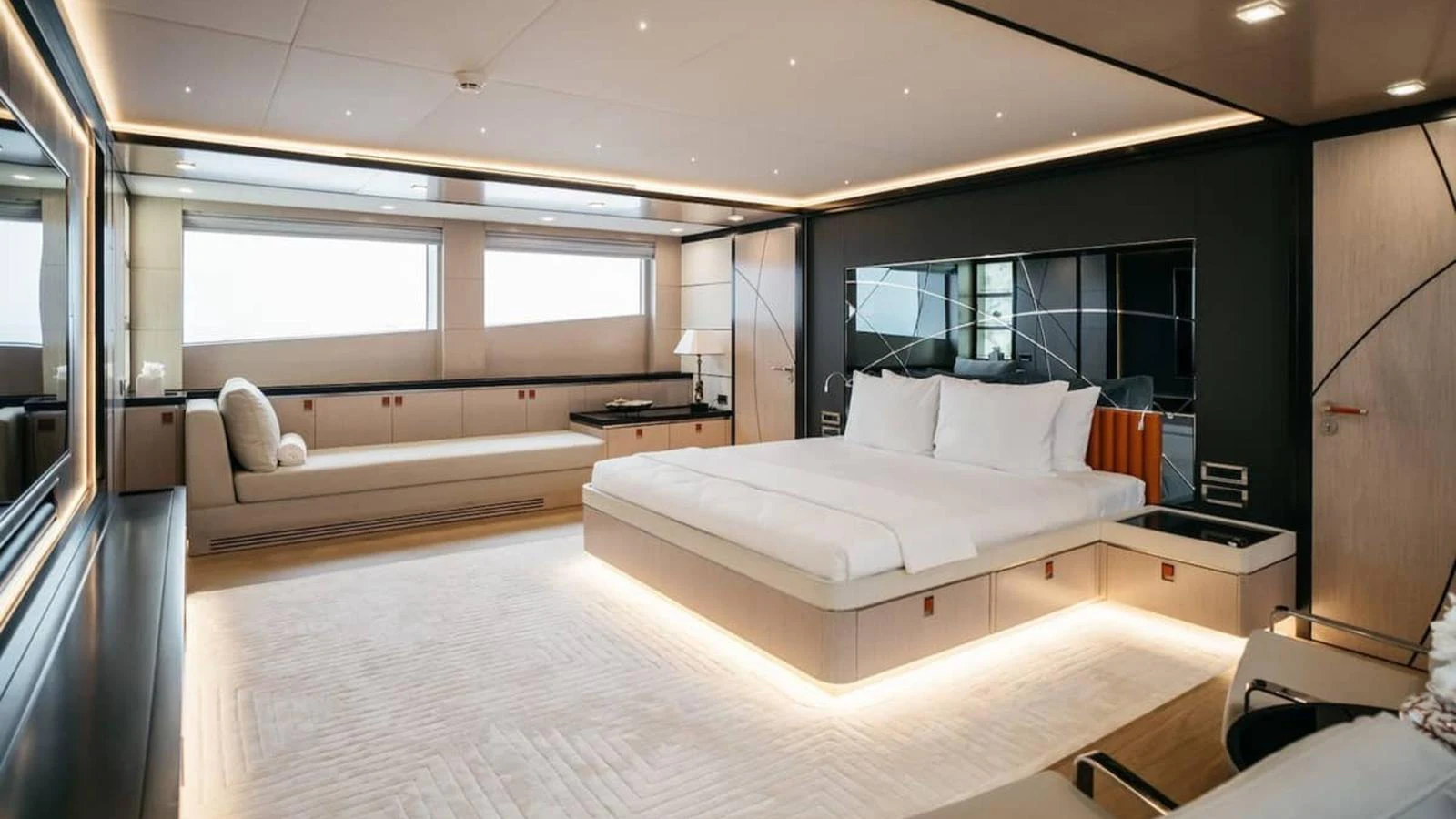 The master stateroom offers a spacious and luxurious retreat with modern furnishings and ample natural light. aboard HEEUS Yacht for Sale