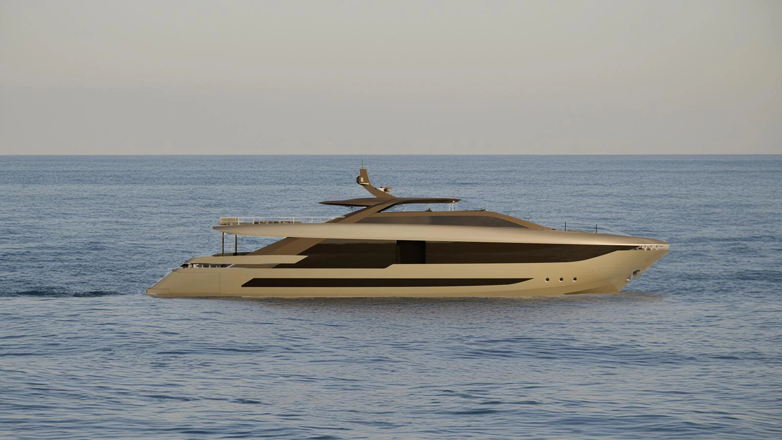 A sleek and modern yacht glides gracefully on calm waters during a serene evening. aboard 126' AMER F126 Yacht for Sale