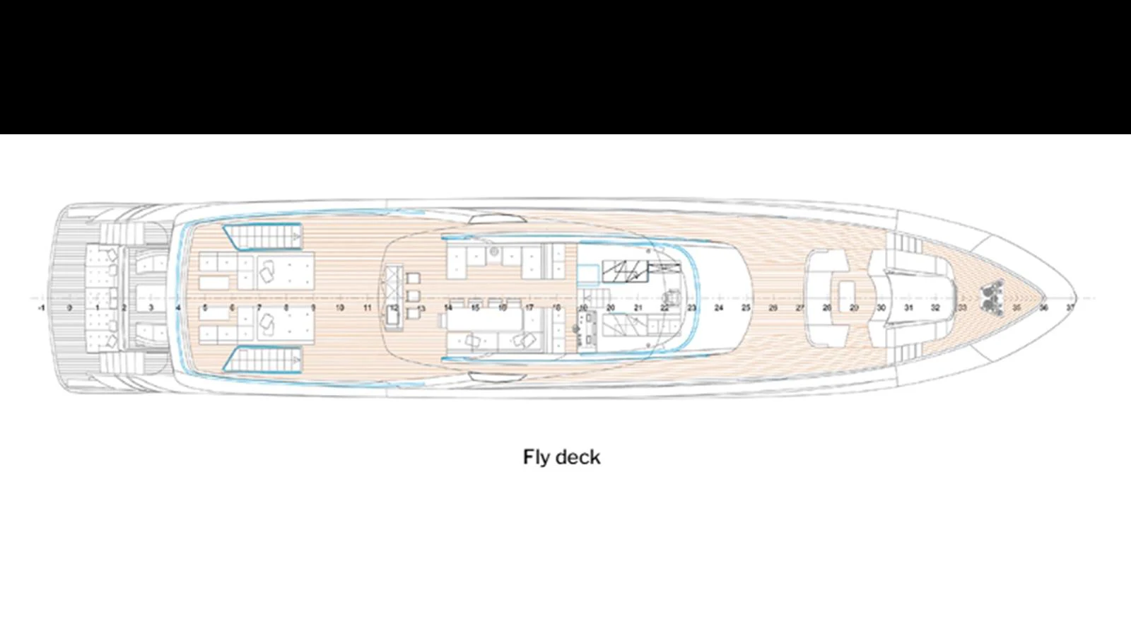 A detailed layout of the fly deck showcasing the arrangement of various amenities and spaces. aboard 126' AMER F126 Yacht for Sale