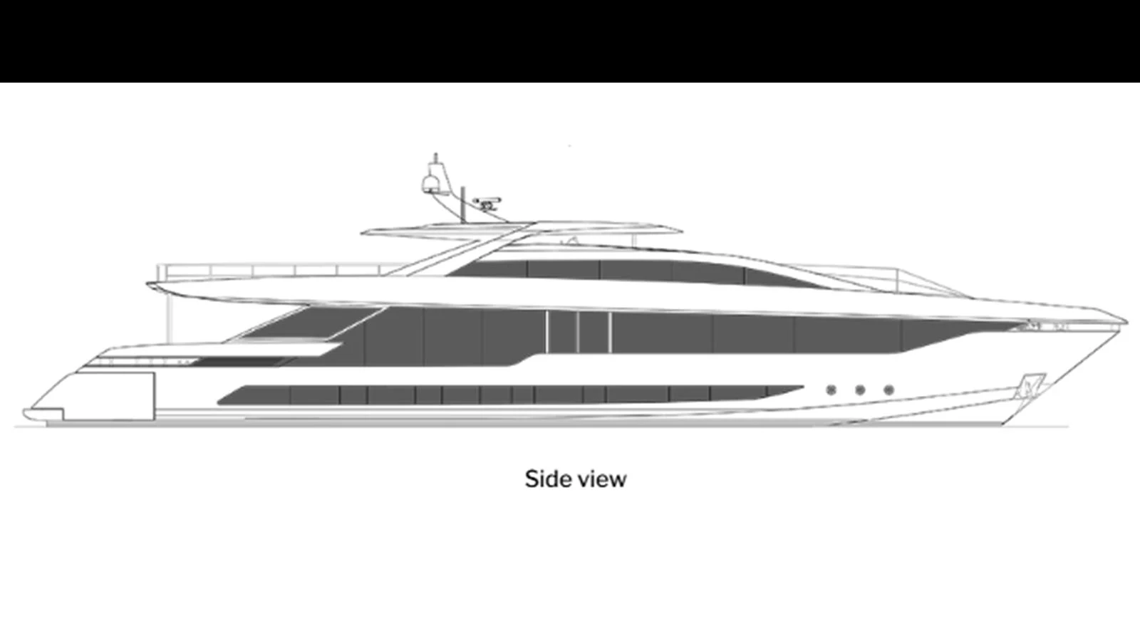 A sleek and modern yacht design is showcased in this side profile view. aboard 126' AMER F126 Yacht for Sale