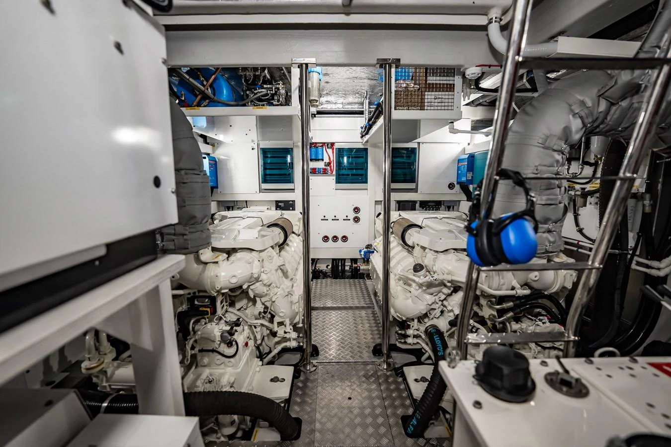 The engine room showcases the yacht's powerful and meticulously maintained machinery. aboard BAZINGA Yacht for Sale