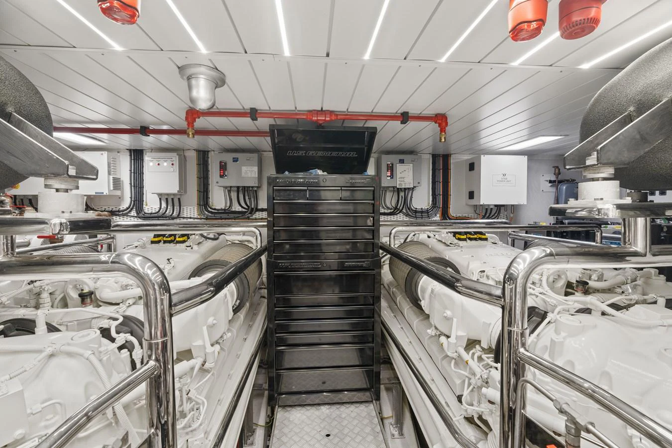 The engine room showcases the yacht's powerful and meticulously maintained machinery. aboard AZIMUT GRANDE 32/23 Yacht for Sale