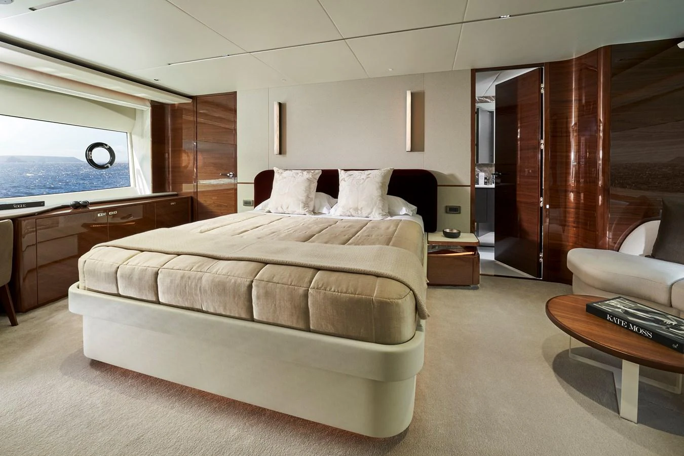 The master stateroom offers a luxurious and serene retreat with elegant furnishings and ample natural light. aboard PRINCESS X95 VISTA Yacht for Sale