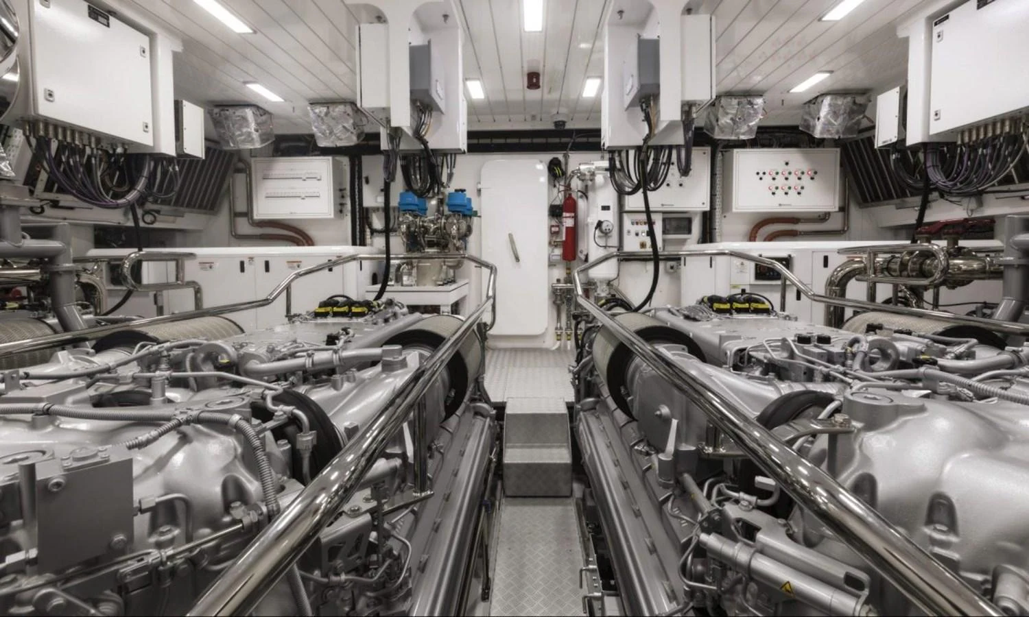 The engine room showcases the yacht's powerful and meticulously maintained machinery. aboard REBELLIOUS Yacht for Sale