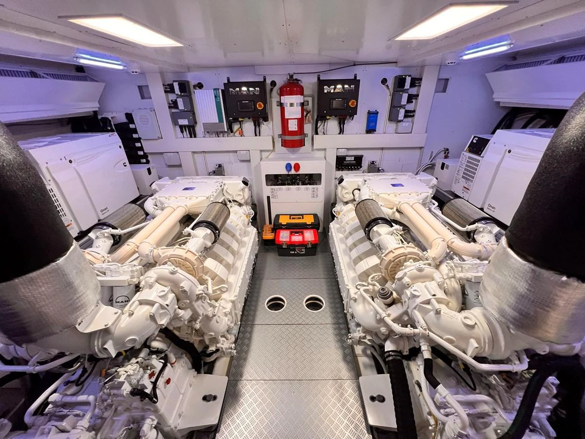 The engine room showcases the yacht's powerful and meticulously maintained machinery. aboard LD Yacht for Sale